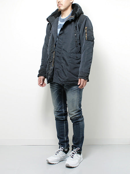 INDIGO BULLET HOLE BORDER KNIT PULLOVER