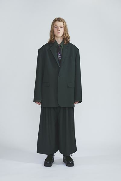 WOOL GABARDINE GATHER WIDE PANTS