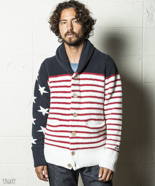 SHAGGY BOA STAR STRIPE CARDIGAN (TRICOLOR)