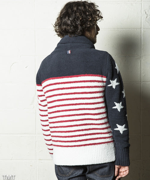 SHAGGY BOA STAR STRIPE CARDIGAN (TRICOLOR)