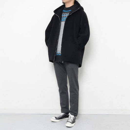 カシミヤ混ダブルフェイスビーバー フーデッドハーフコート