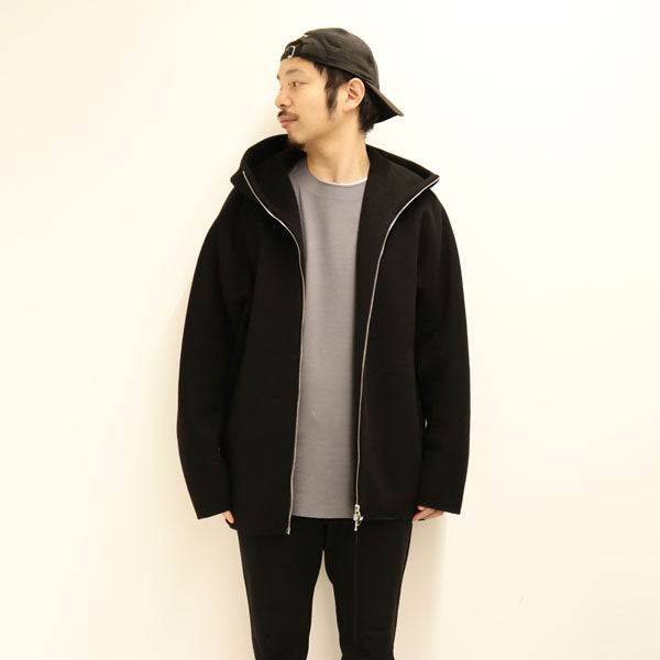 カシミヤ混ダブルフェイスビーバー フーデッドハーフコート