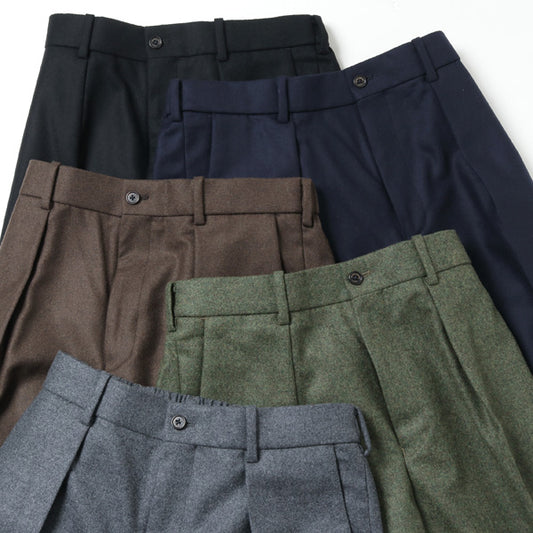 FRONT PLEATS PEGTOP ORGANIC WOOL JAPAN FLANNEL