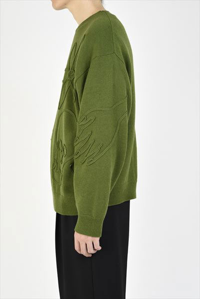MERINO WOOL KNIT FLOWER SKULL PULLOVER