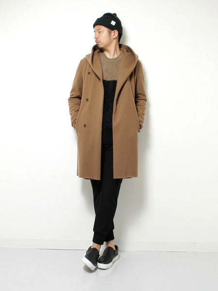 カシミヤ混ストレッチメルトン フーデッドコート