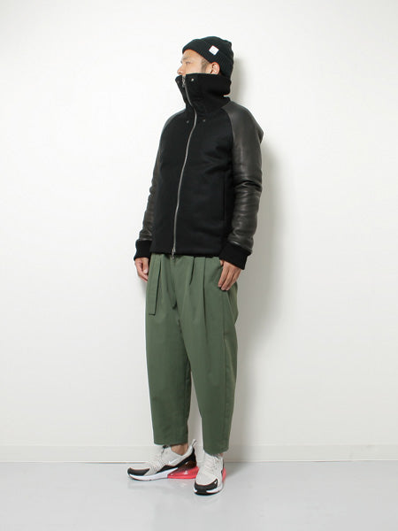カシミヤ混平二重メルトンxエンジュームレザー リブブルゾン
