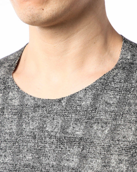 グレンチェックニットジャガード クルーネック長袖