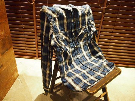 washed indigo check shirts