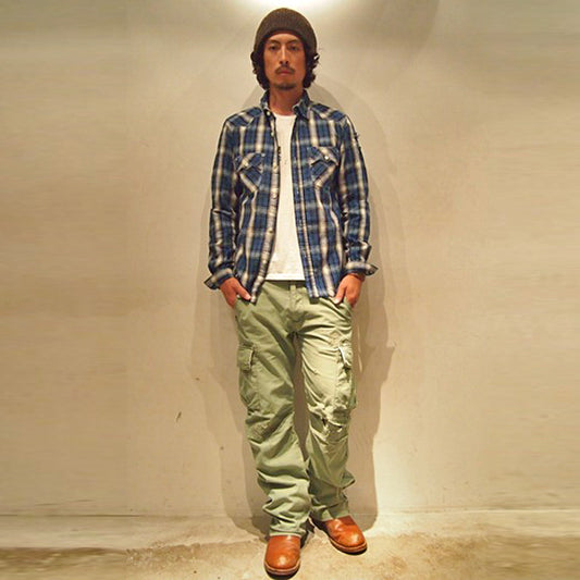 washed indigo check shirts