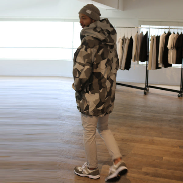 Ny/CoタッサーカモフラージュPt フーデッドハーフコート