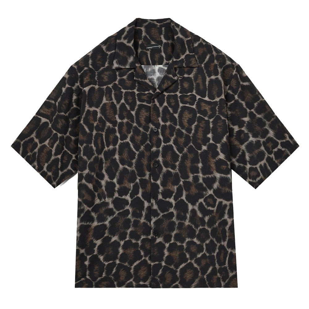 SUPIN LAWN S/S OPEN COLLAR SHIRT INKJET (LEOPARD)
