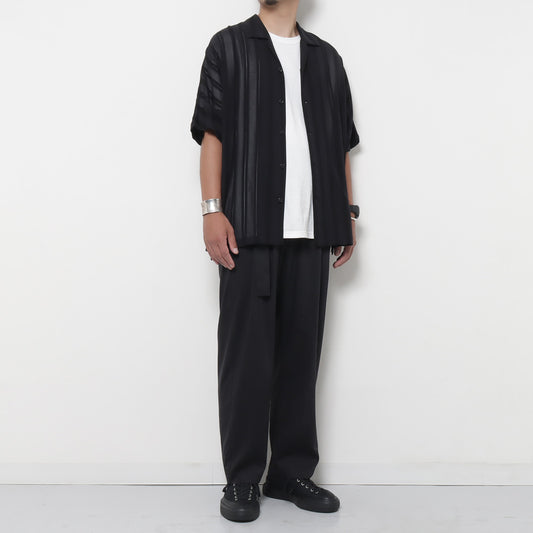 STRIPE LENO CLOTH OPEN COLLAR S/S SHIRT