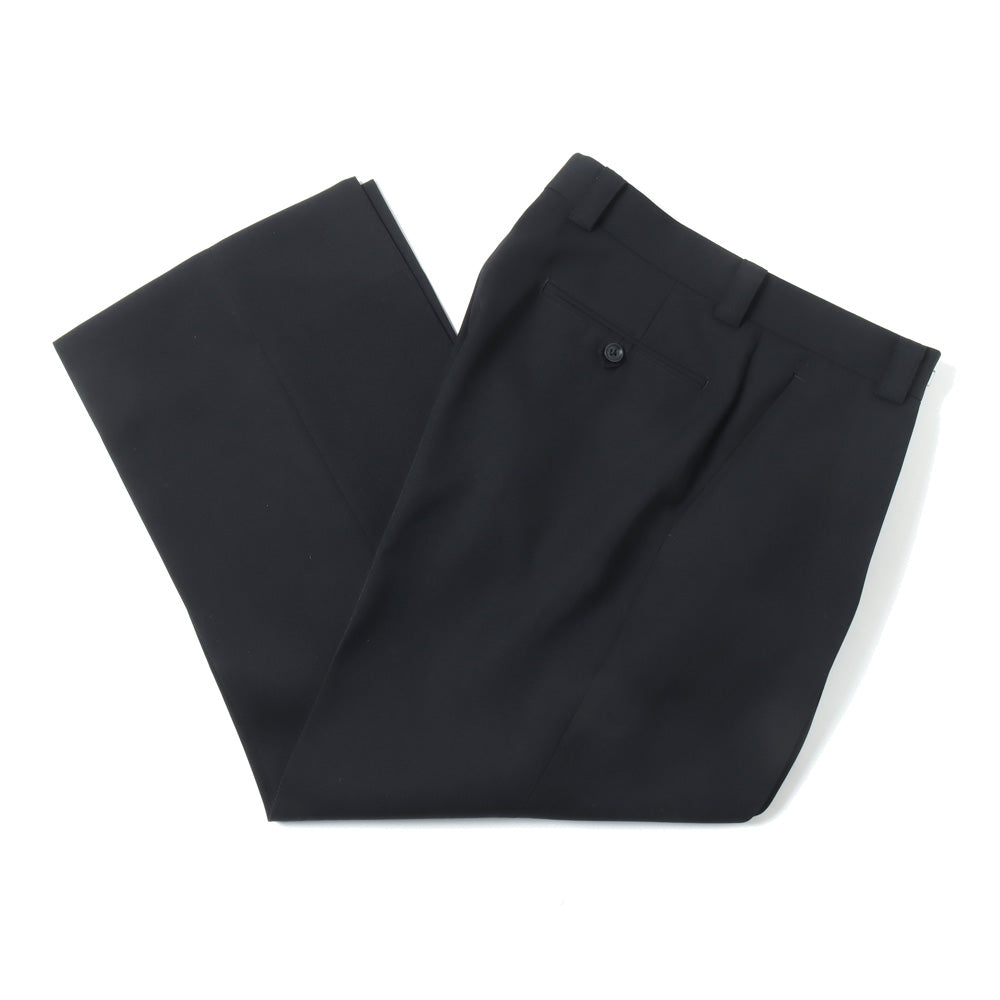 PURE BLACK WOOL GABERDINE 1-TUCK BAGGY SLACKS