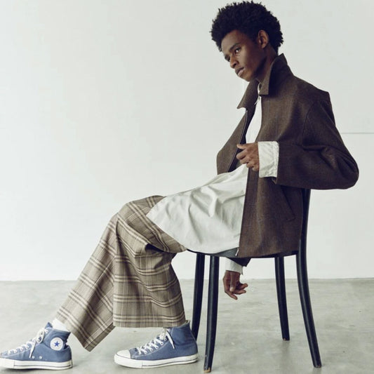 VINTAGE BROWN CHECK TAILORING 1-TUCK BAGGY SLACKS