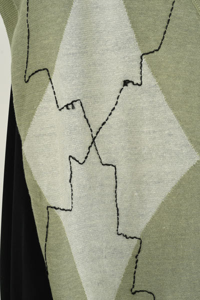INTERSIA EMBROIDERY LINEN KNIT ARGYLE VEST