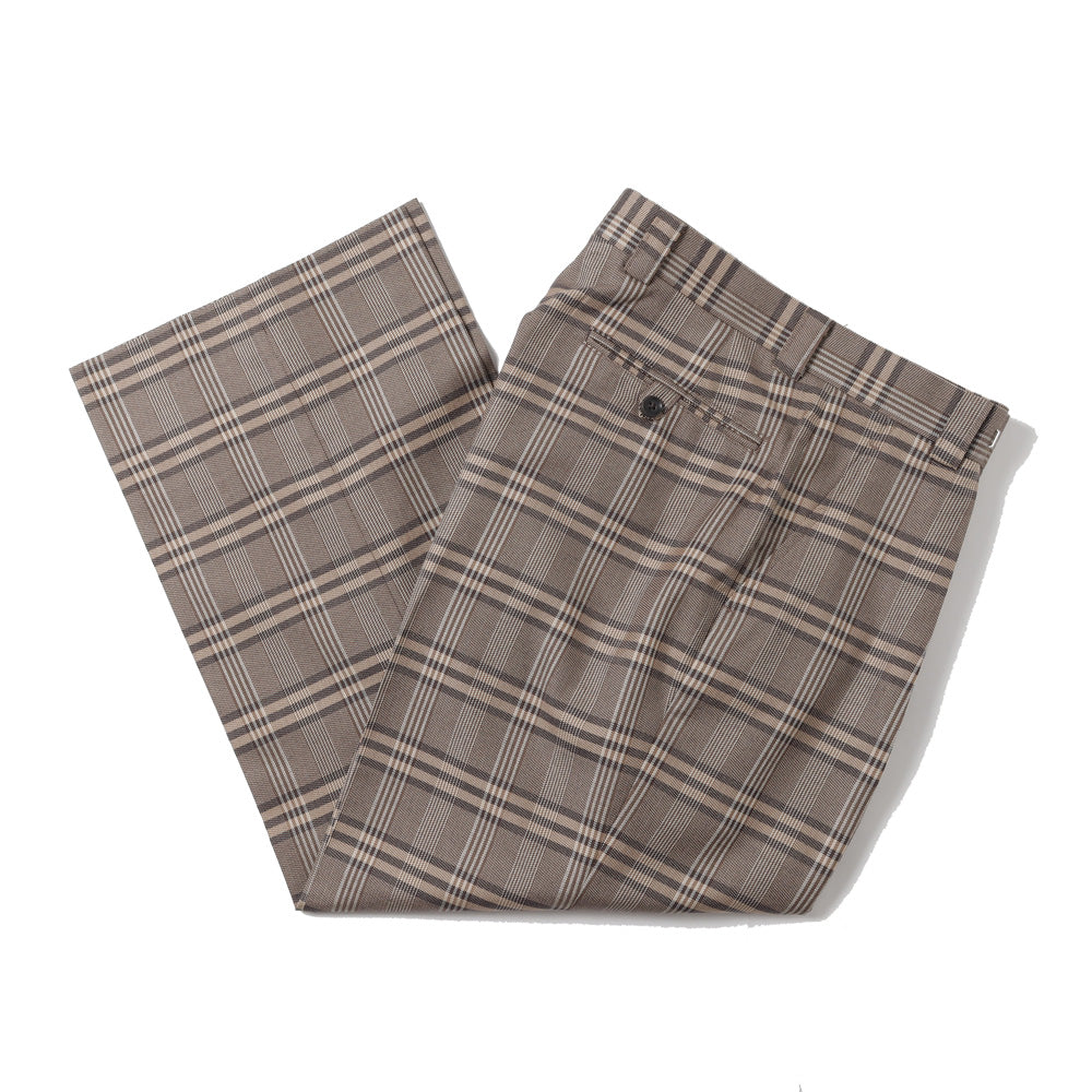 VINTAGE BROWN CHECK TAILORING 1-TUCK BAGGY SLACKS