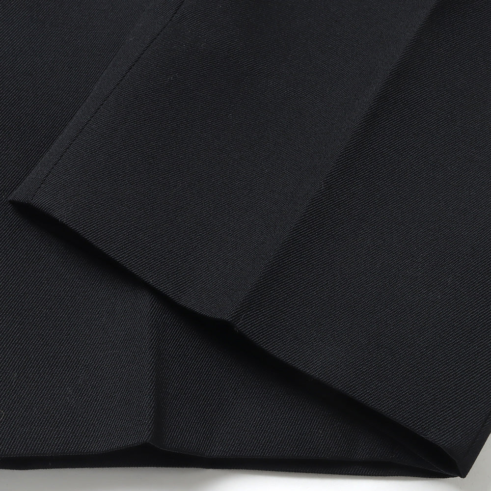PURE BLACK WOOL GABERDINE 2-TUCK WIDE TAPERED SLACKS