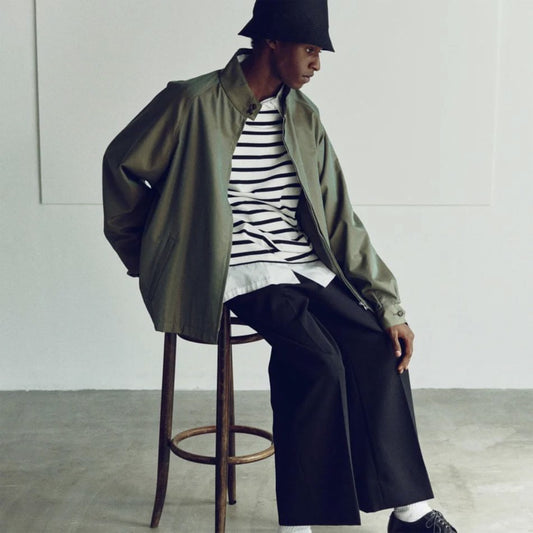 PURE BLACK WOOL GABERDINE 1-TUCK BAGGY SLACKS