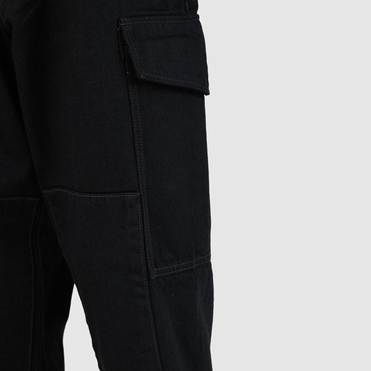 DENIM SHOE FLARE CARGO PANTS (BLACK ONE WASH)