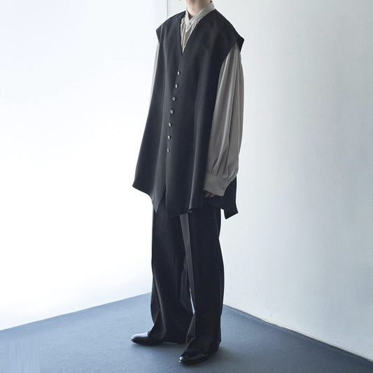WOOL GABARDINE LONG VEST