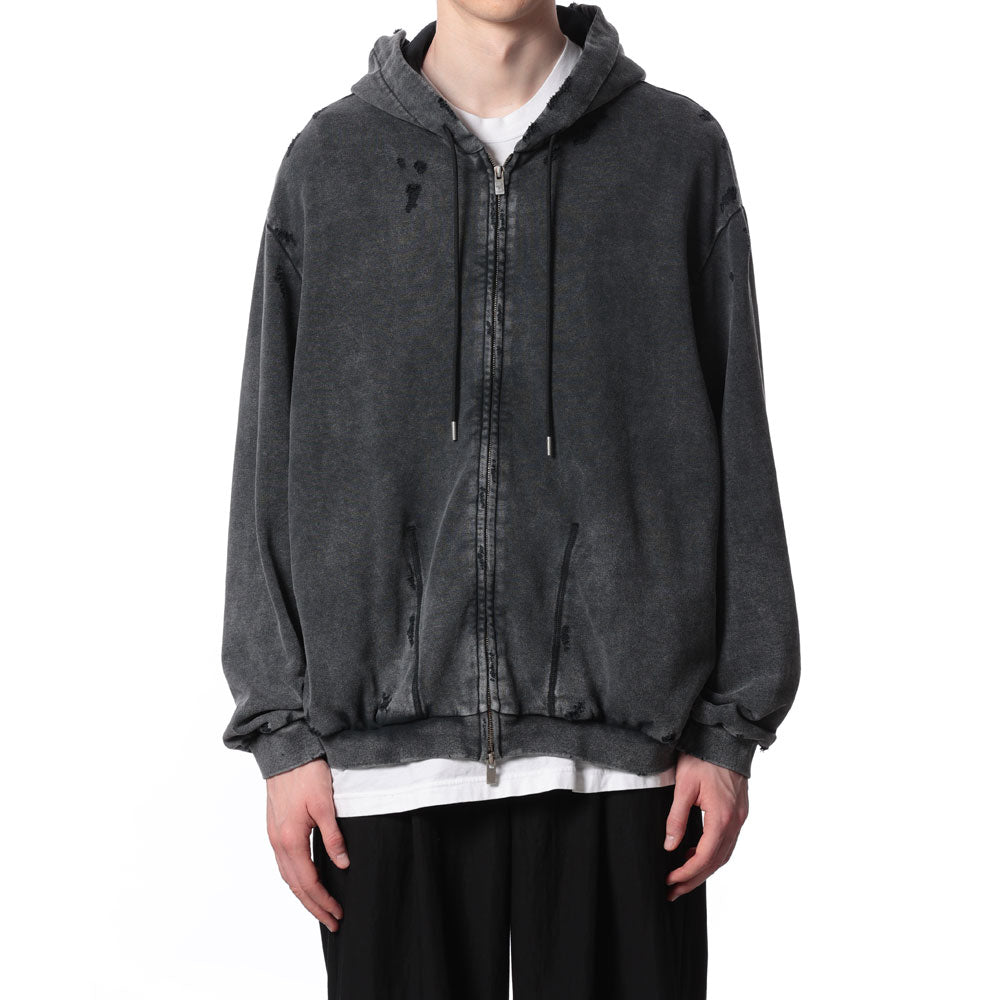 CO SWEAT DISTRESSED ZIP UP HOODIE