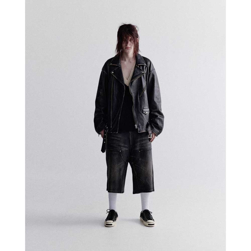 Distressed Leather Biker Jackt