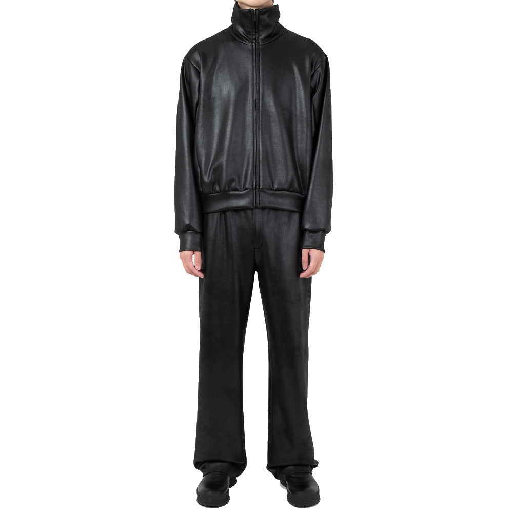 STRETCH FAUX LEATHER JERSEY TRACK JACKET