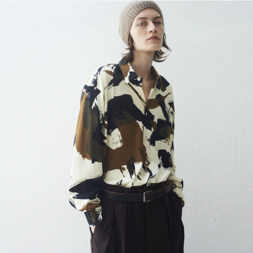 WOOL FRANNEL DRAPE 2-TUCK STRAIGHT SLACKS