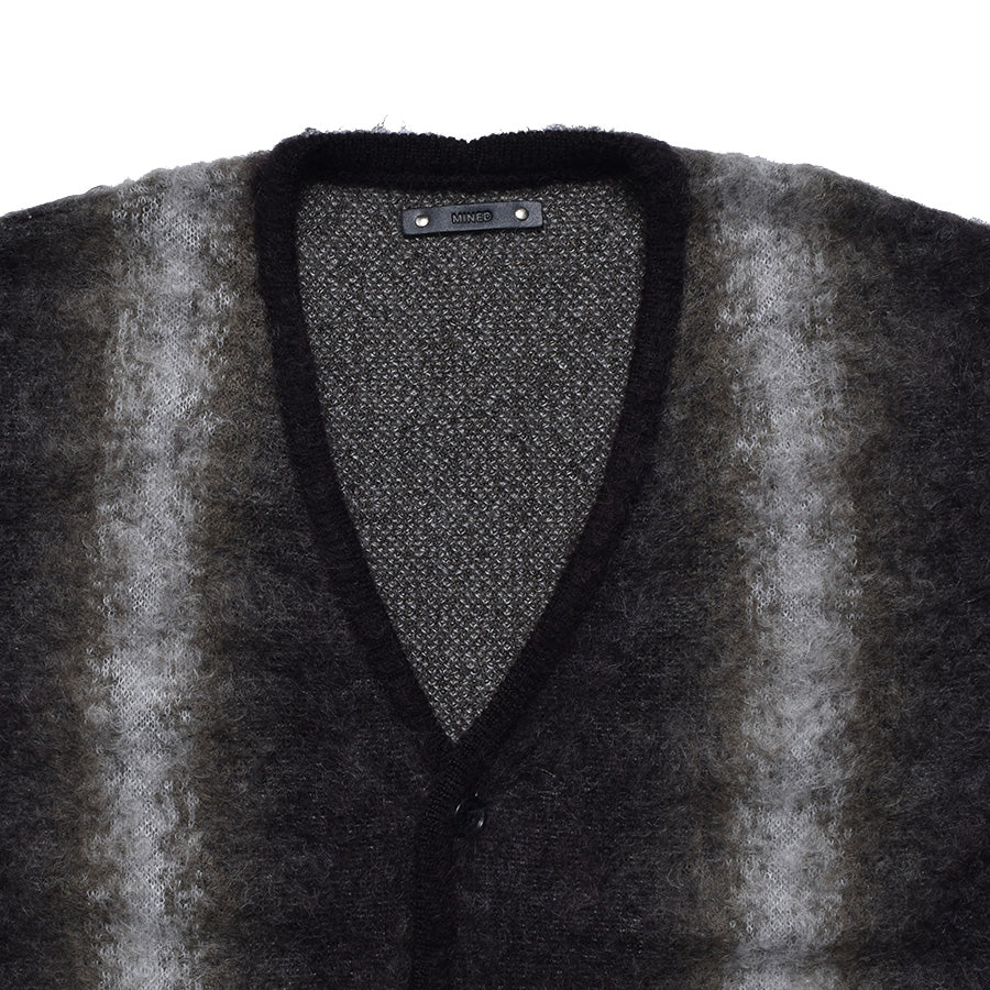 Fuzzy Stripe Mohair Knit Cardigan