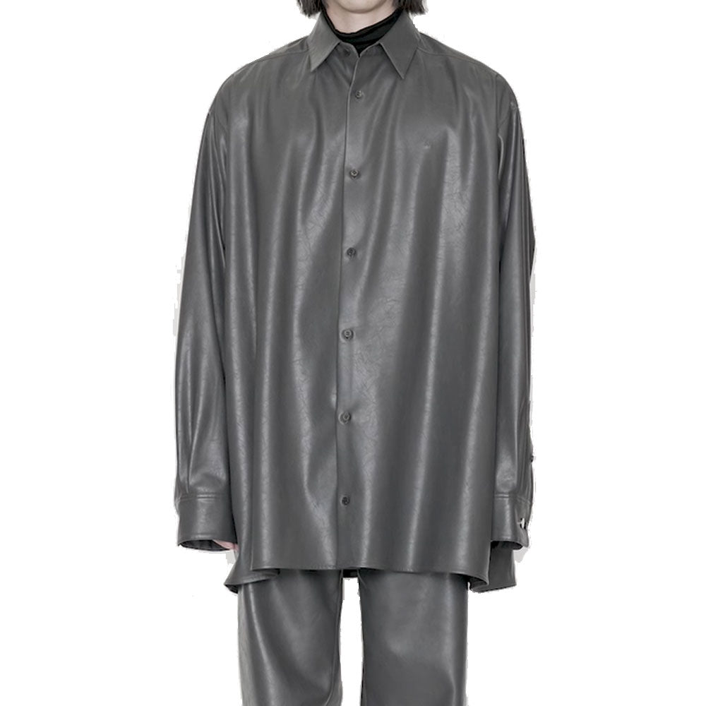Synthetic Leather Oversized Shirt Jacket
