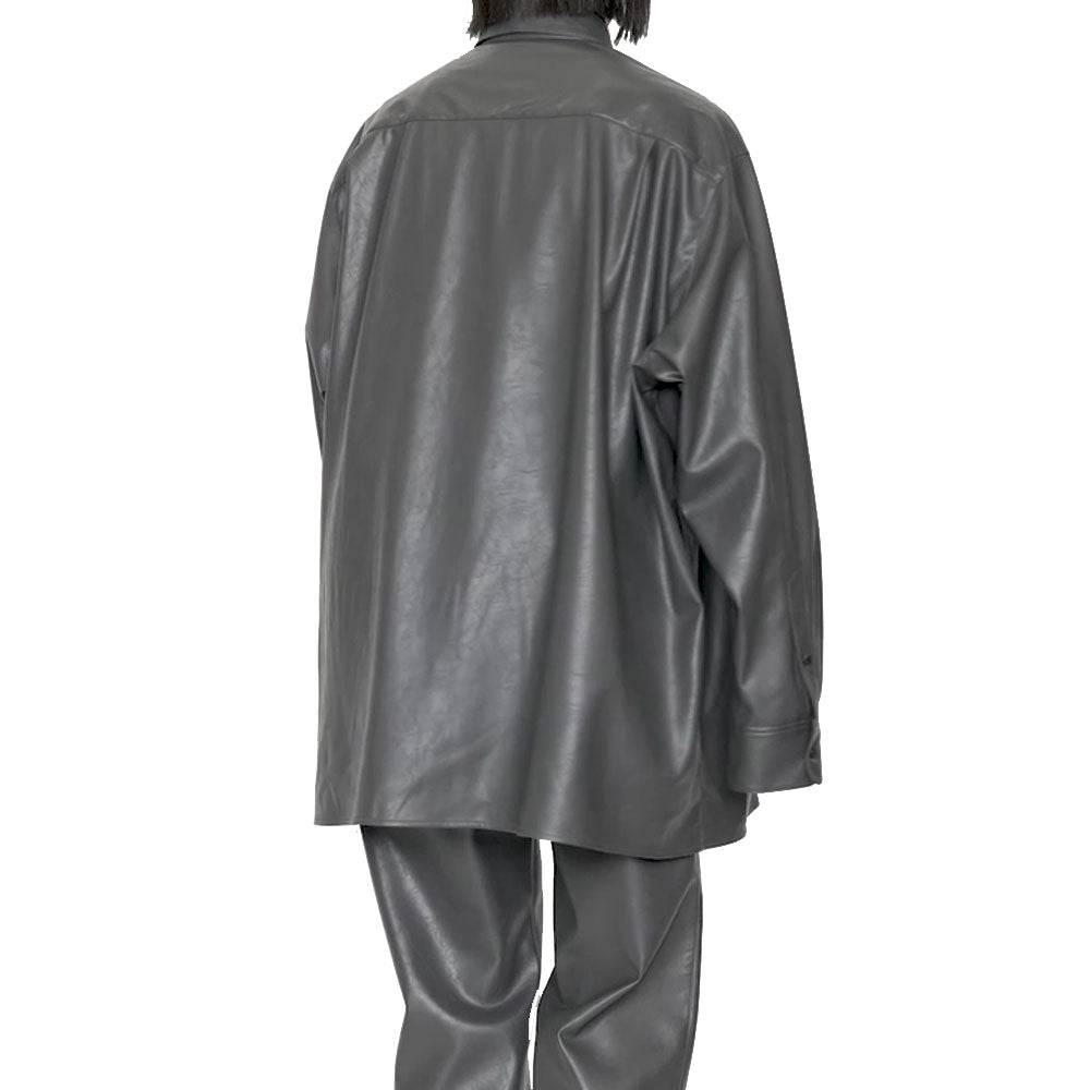 Synthetic Leather Oversized Shirt Jacket