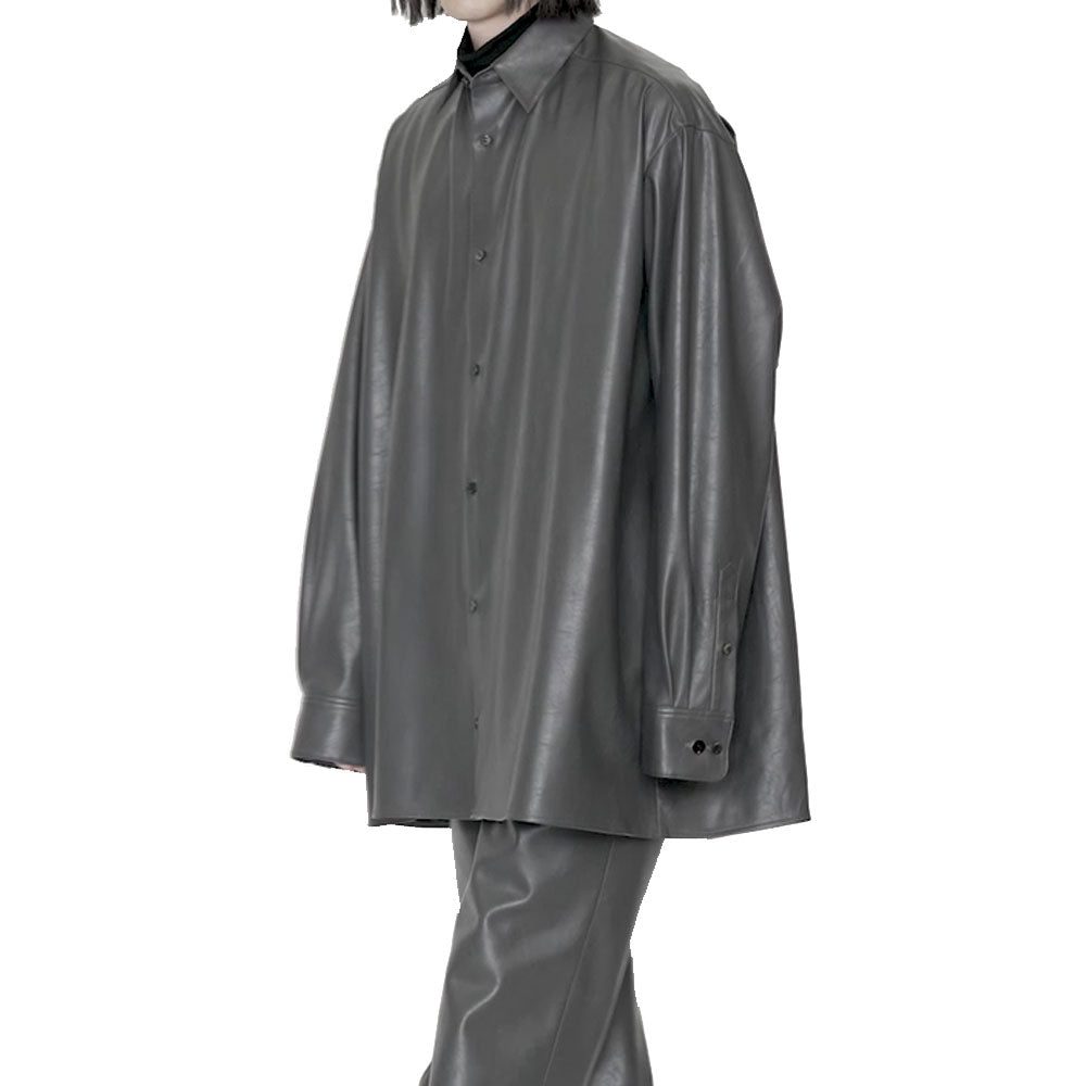 Synthetic Leather Oversized Shirt Jacket