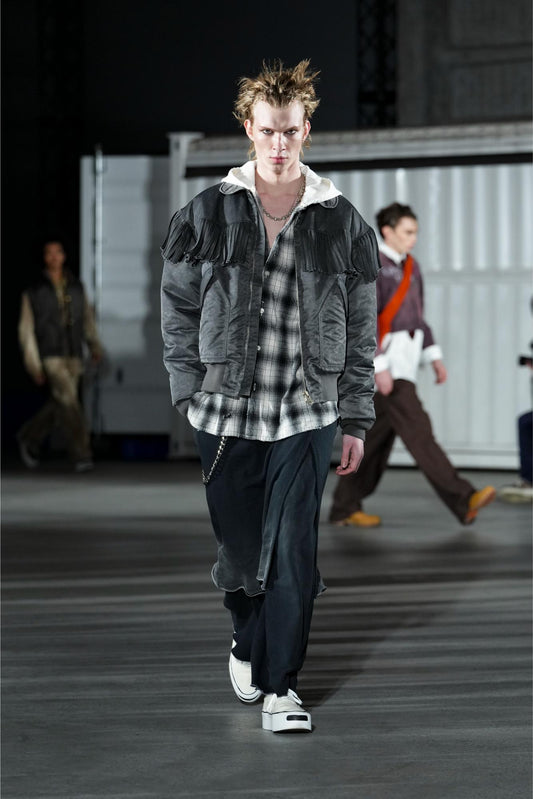  Distressed Hooded Check Shirts (GRAY)  