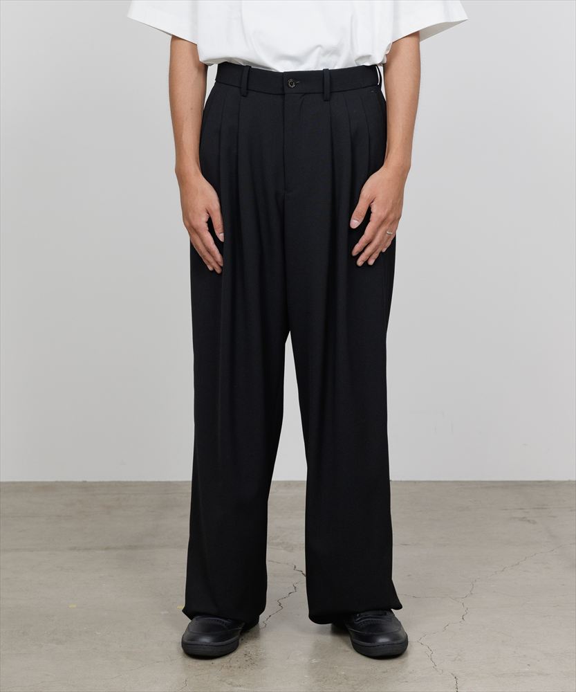 TRIPLE PLEATED WIDE TROUSERS ORGANIC WOOL SURVIVAL CLOTH TROPICAL