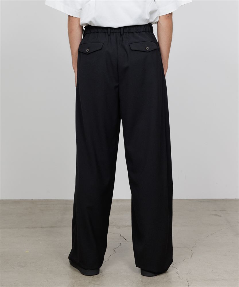 TRIPLE PLEATED WIDE TROUSERS ORGANIC WOOL SURVIVAL CLOTH TROPICAL