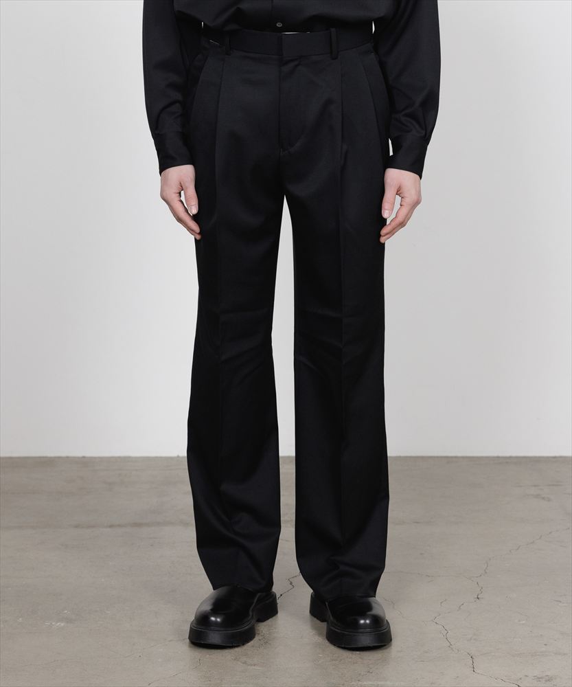 DOUBLE PLEATED STRAIGHT TROUSERS ORGANIC WOOL GABARDINE