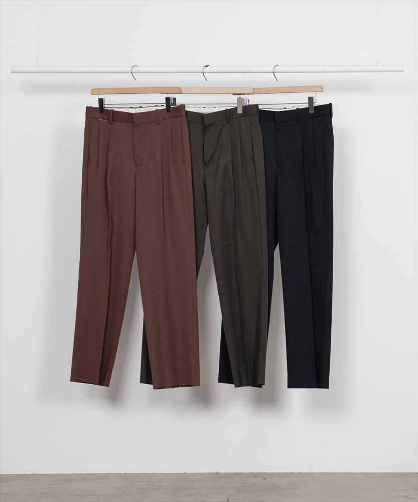 DOUBLE PLEATED STRAIGHT TROUSERS ORGANIC WOOL GABARDINE
