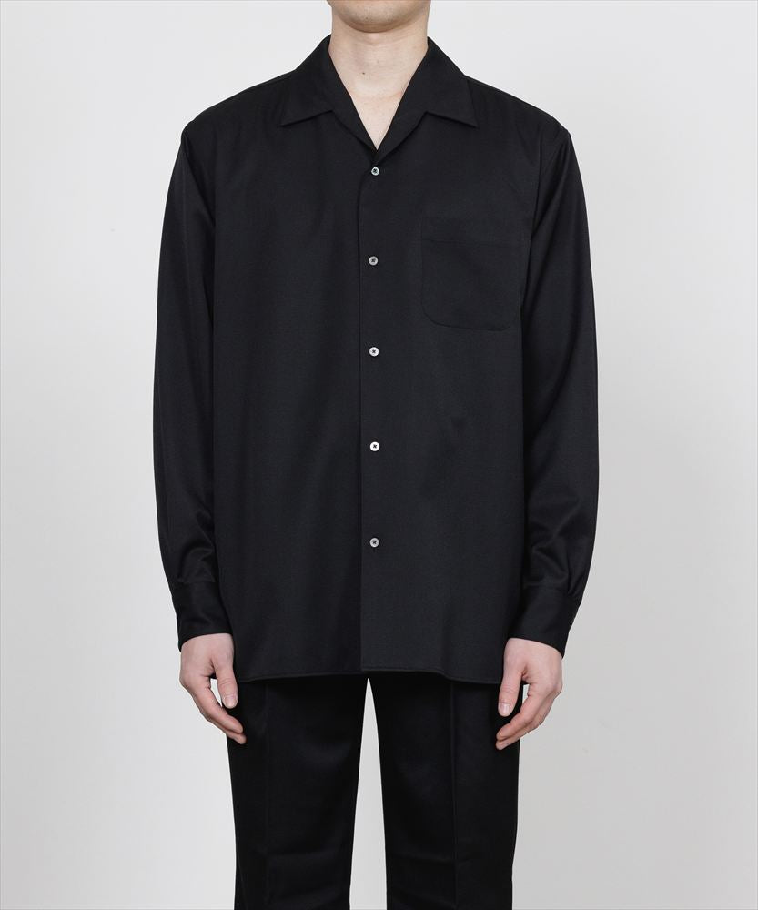 ITALIAN OPEN COLLAR SHIRT ORGANIC WOOL GABARDINE