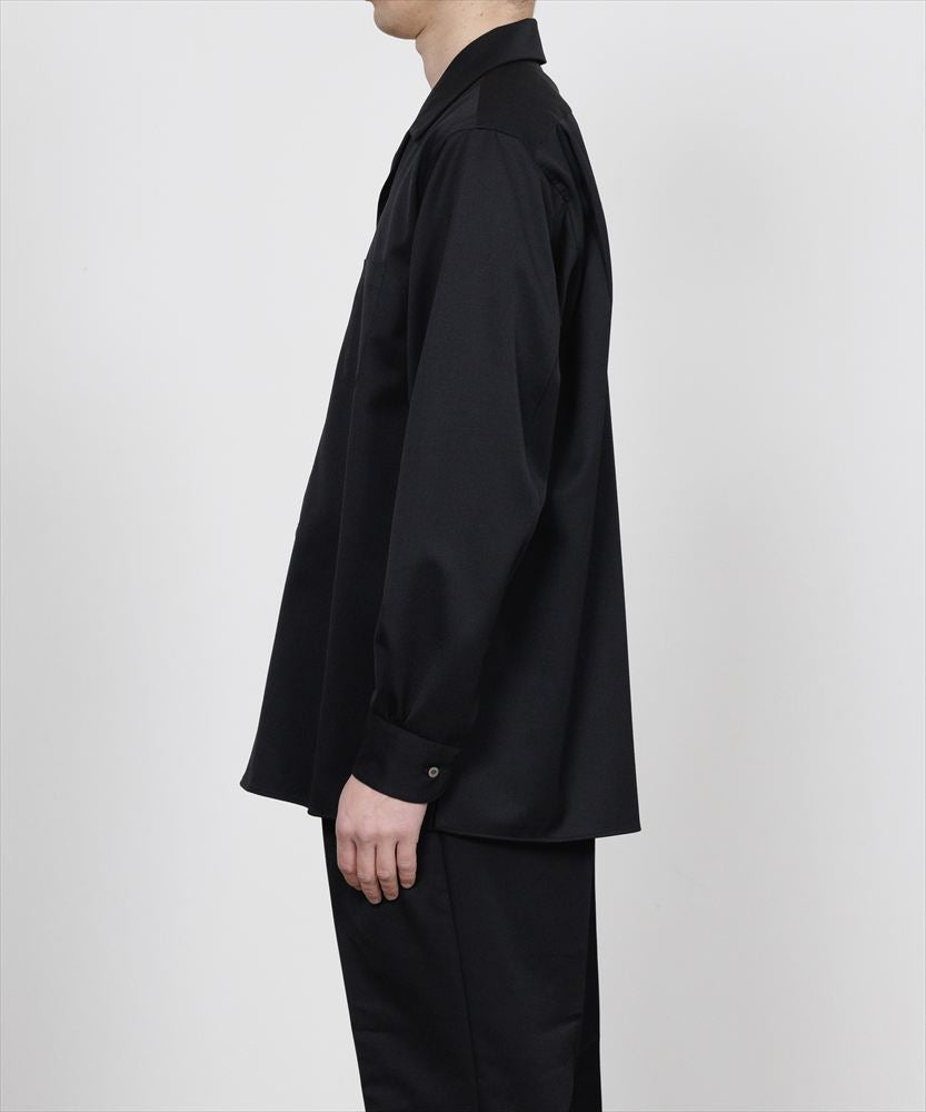 ITALIAN OPEN COLLAR SHIRT ORGANIC WOOL GABARDINE