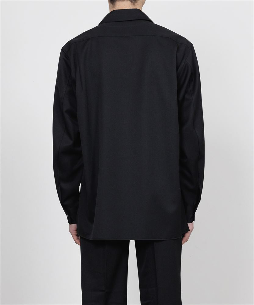 ITALIAN OPEN COLLAR SHIRT ORGANIC WOOL GABARDINE