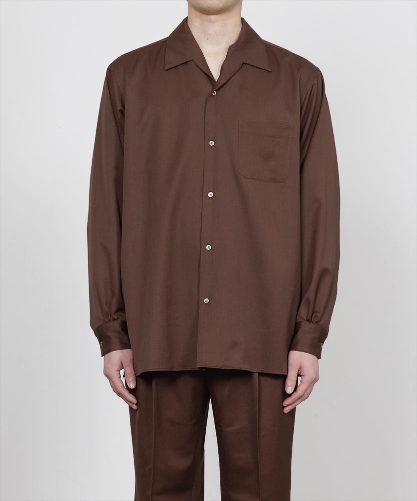 ITALIAN OPEN COLLAR SHIRT ORGANIC WOOL GABARDINE