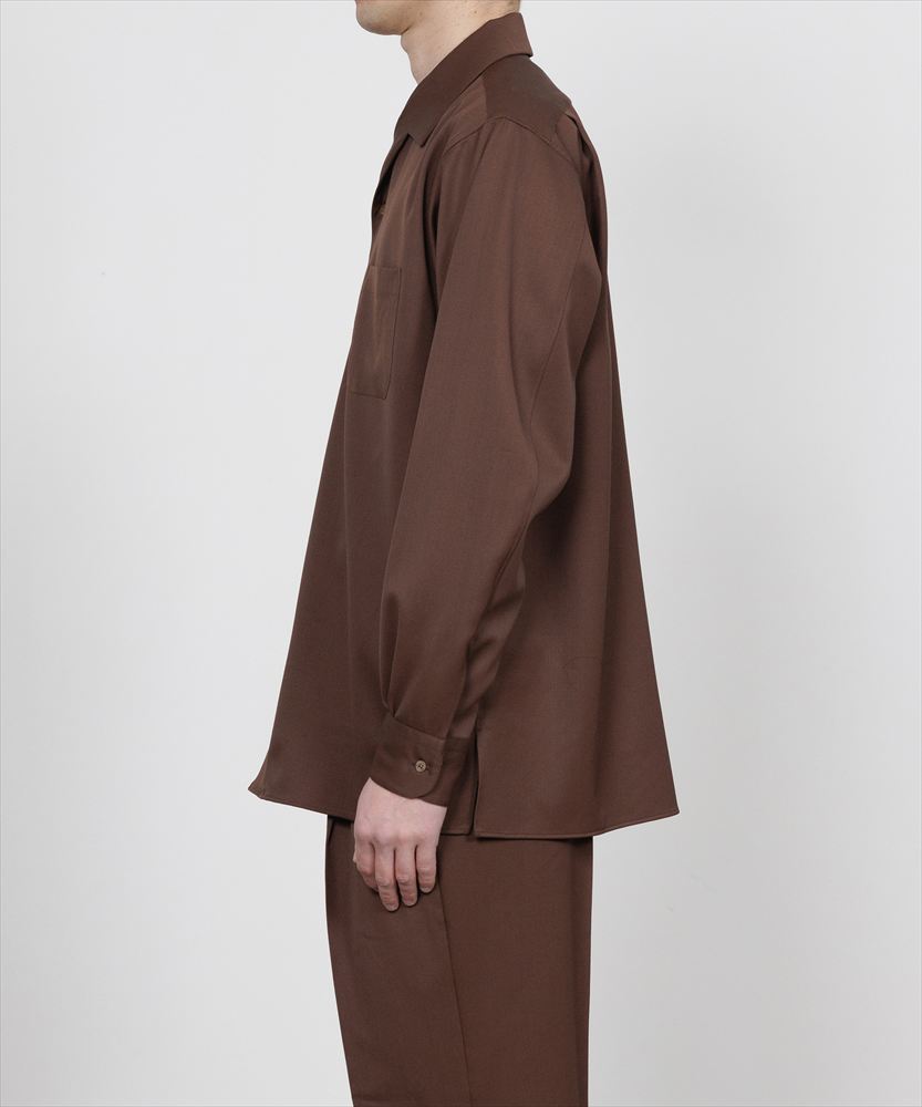 ITALIAN OPEN COLLAR SHIRT ORGANIC WOOL GABARDINE