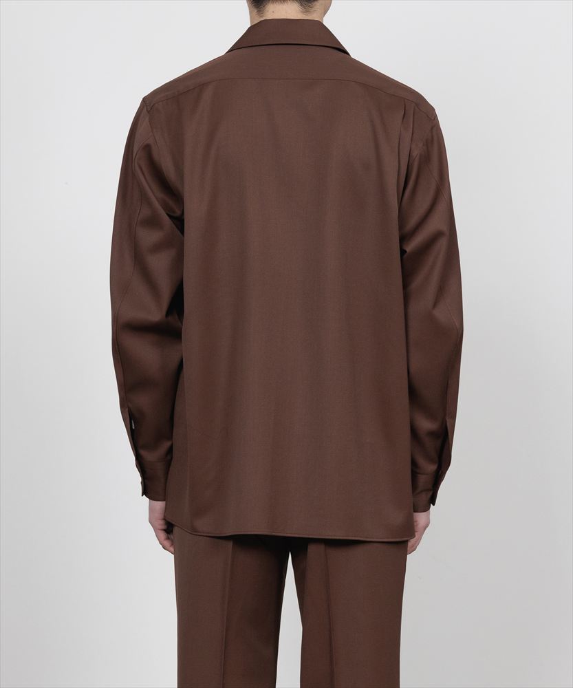 ITALIAN OPEN COLLAR SHIRT ORGANIC WOOL GABARDINE