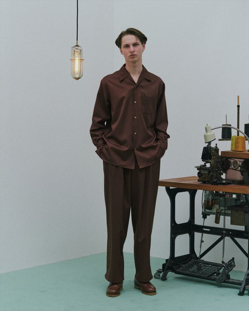 ITALIAN OPEN COLLAR SHIRT ORGANIC WOOL GABARDINE