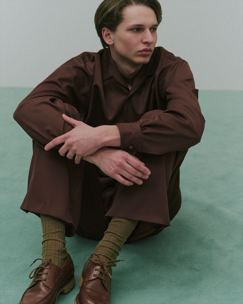 ITALIAN OPEN COLLAR SHIRT ORGANIC WOOL GABARDINE