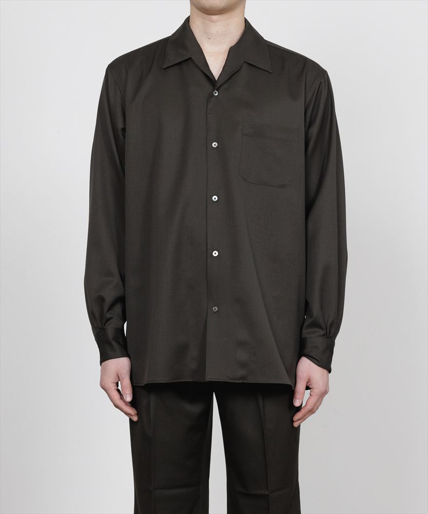 ITALIAN OPEN COLLAR SHIRT ORGANIC WOOL GABARDINE