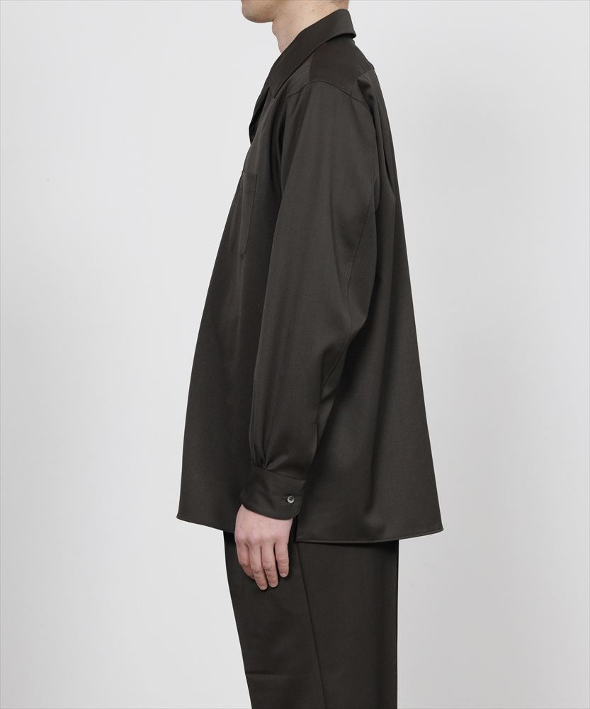 ITALIAN OPEN COLLAR SHIRT ORGANIC WOOL GABARDINE