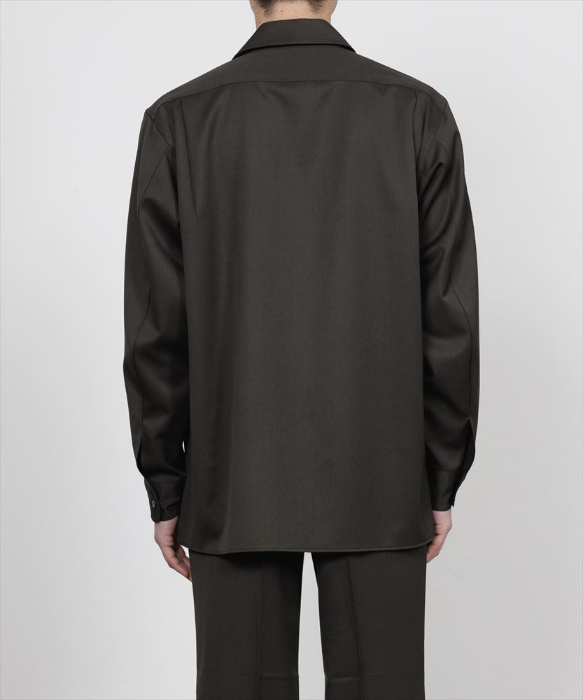 ITALIAN OPEN COLLAR SHIRT ORGANIC WOOL GABARDINE