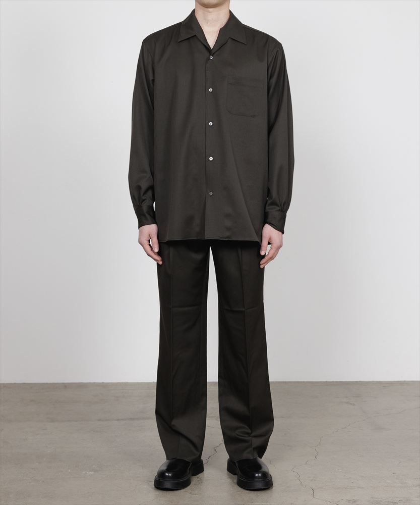 ITALIAN OPEN COLLAR SHIRT ORGANIC WOOL GABARDINE