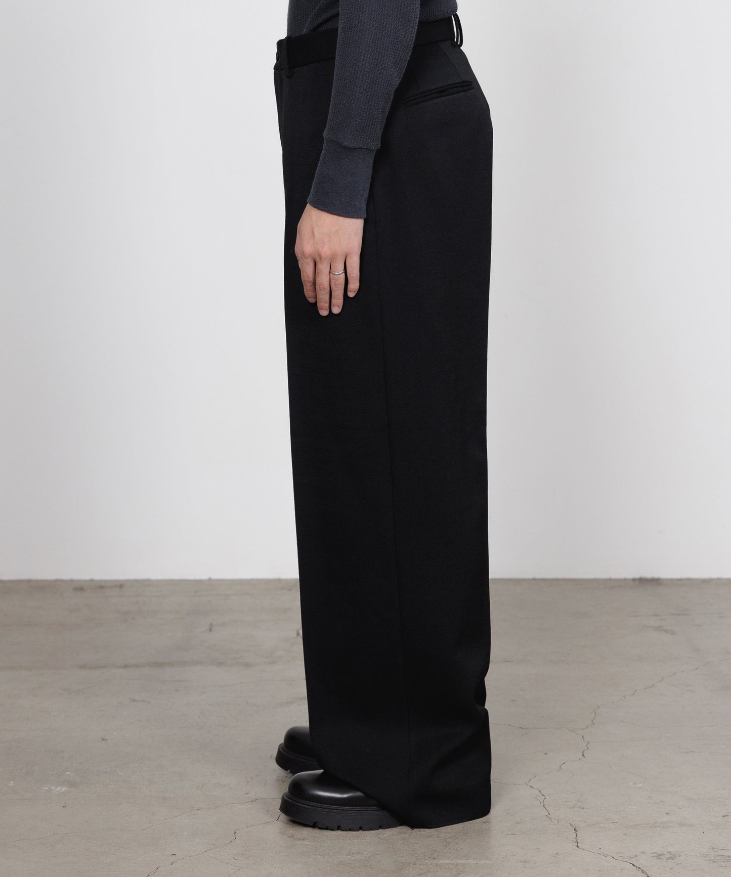FLAT FRONT WIDE TROUSERS POLWARTH TUXEDO CLOTH